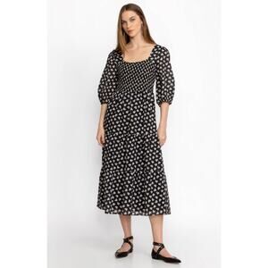 Johnny Was XL Black couple of hearts smocked midi dress